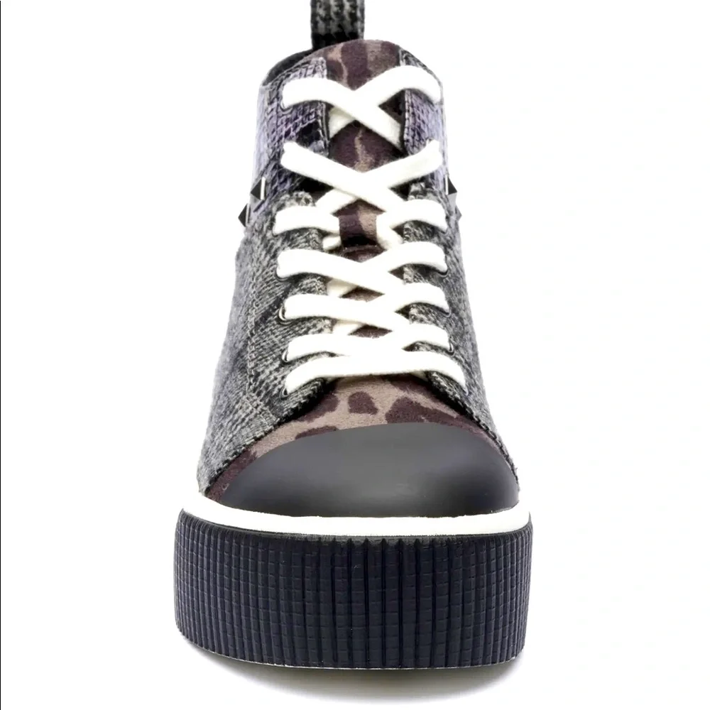 Jessica Simpson Animal Print Black & White Mix Textile Platform High Top Sneaker - Picture 7 of 8